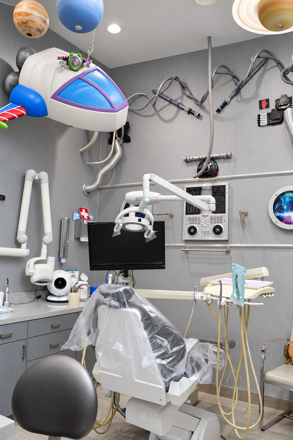 Space room with planets and astronaut murals